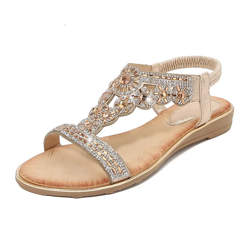 Women's Sparkly Rhinestone Flat Sandals Dressy Summer Bridal Wedding Shoes MegaBDM