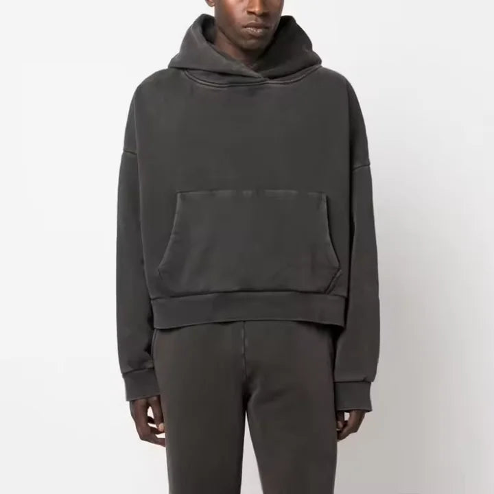 320gsm Heavyweight 100% Cotton Knitted Pullover Hoodie Fleece Custom Oversized Men's Drop Shoulder No Strings Hoodies