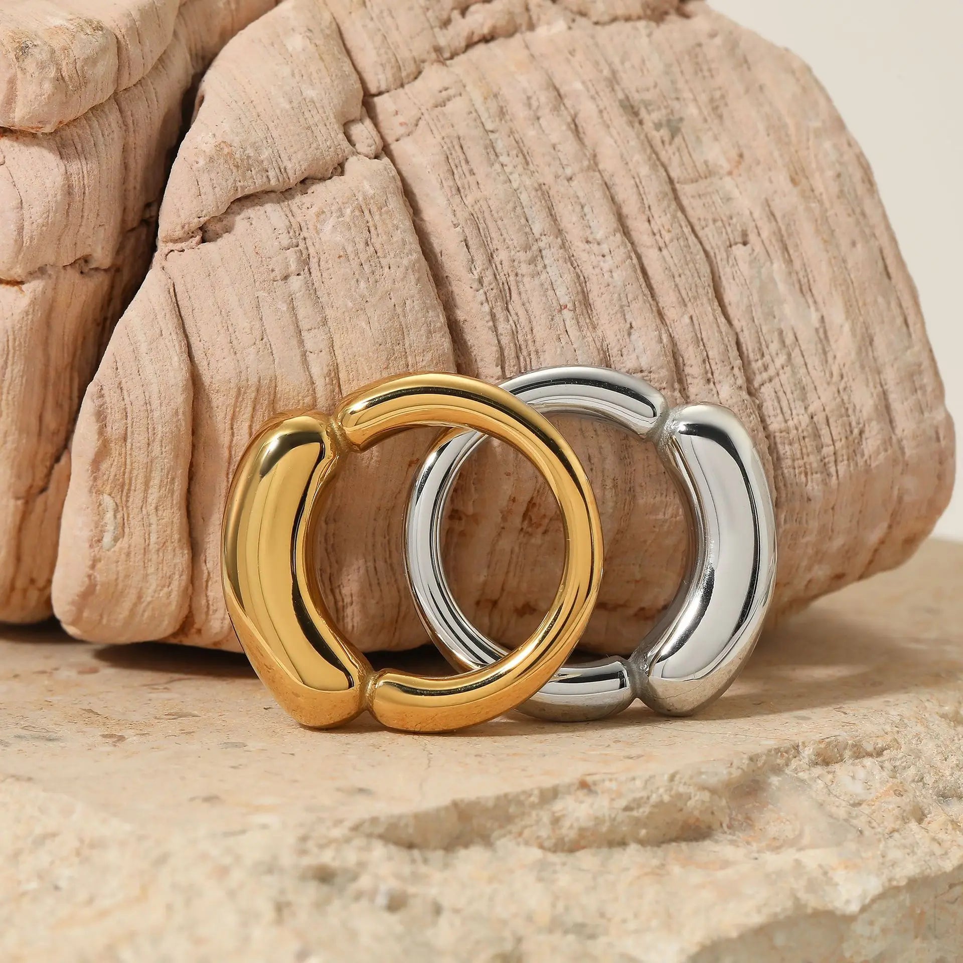 LUCKYDG 18K Gold Plated Stainless Steel Chunky Tube Ring Waterproof Tarnish-Free Hypoallergenic Jewelry for Women's Engagement