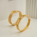 PVD 18K Gold Plated Stainless Steel Jewelry Geometric Hollow Wheat Shaped Cuff Bangle Wide for Woman Bracelet B242468