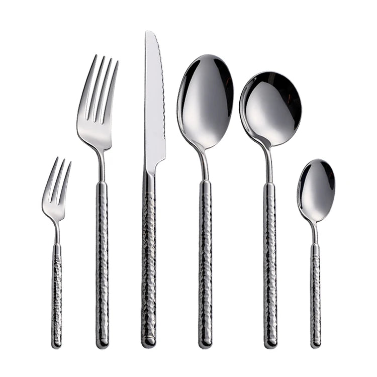 Heavy-Duty Stainless Steel Flatware Set with Hammered Design Comfortable Handle Reusable Cutlery for Weddings Banquets