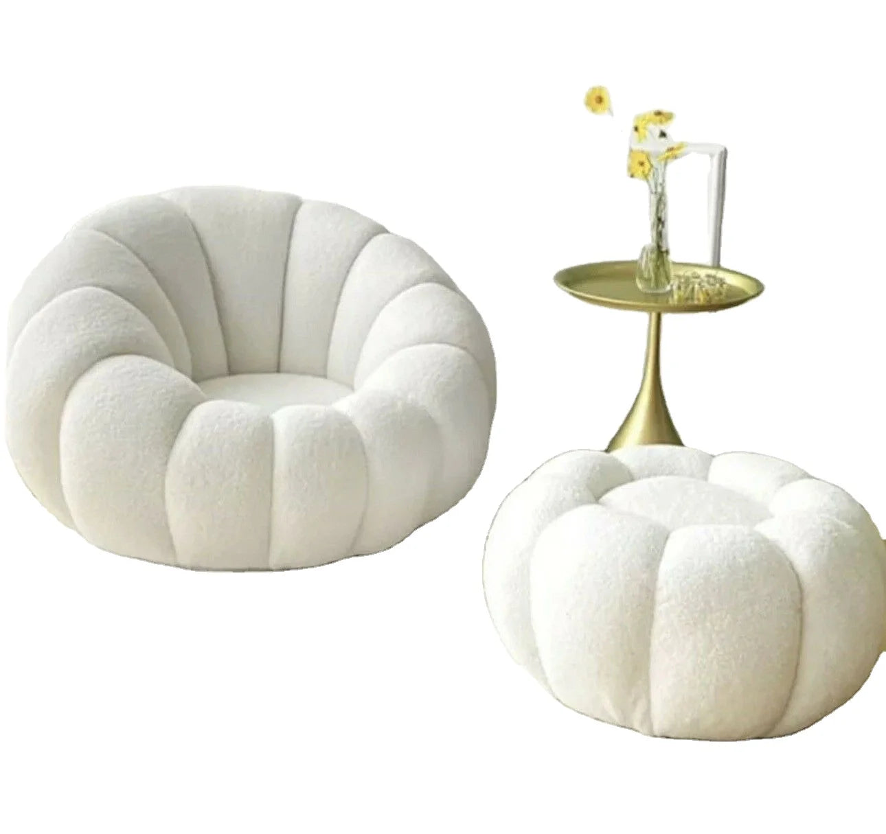 Pumpkin Lounge Sofa Chair Accent Swivel Ottoman Living Room Villa Cooling Velvet Sofa