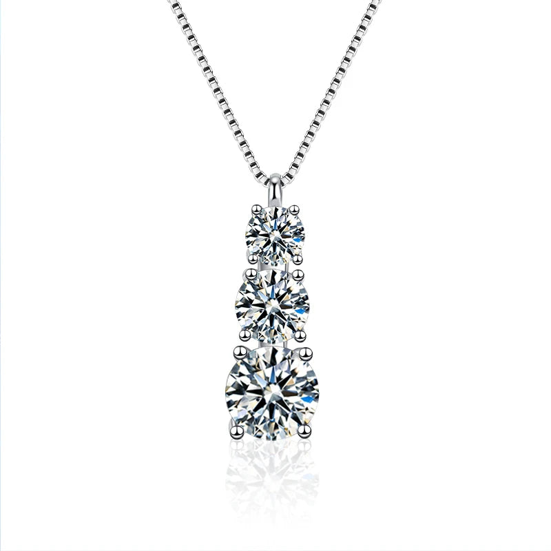 XMD001 Luxury Fashion Sparkling 3 Stones Design Fine Jewelry Moissanite Pendant Necklace Sterling Silver 925 Jewellery for Women