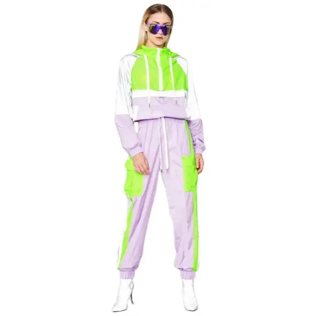 Streetwear Jogging Suit Tracksuit 2 Pieces Set Gym Fitness Sweatsuit Nylon Windbreaker Sets for Women