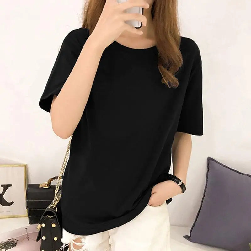100% Cotton Spandex O-Neck Jersey T-Shirt Women Vintage Casual Custom Pattern Lace Button Solid 50 Colors Stock Natural
