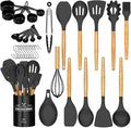 Food Grade Eco-friendly Non-stick ZONWIN Brand 33 Pcs Silicone Kitchen Utensils Spatula Set with Wooden Handle for Home Kitchen
