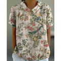 2025 Fashionable Comfortable and Casual Summer Short-sleeved Printed Pullover with Rolled Collar Shirt