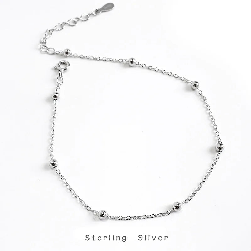GP Personalized Satellite Anklet Sterling Silver 925 Platinum Plated Beaded Anklets Bracelets Permanent Jewelry Chains Wholesale