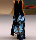 2025 New Summer European Style Women's Sleeveless Maxi Dress with V-neck and Floral Print