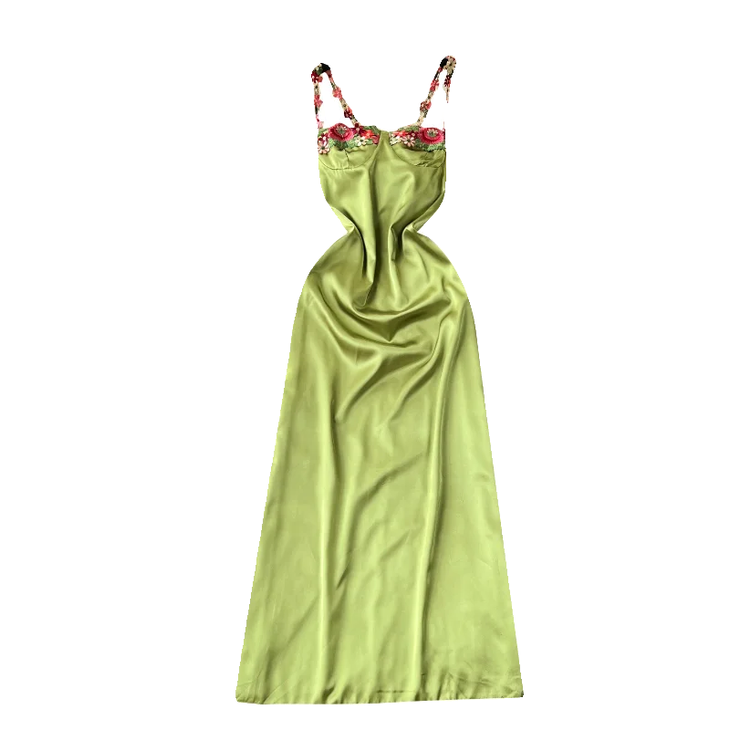 Summer Strapless Casual Midi Dress for Women Sleeveless Embroidery Silk Vestidos