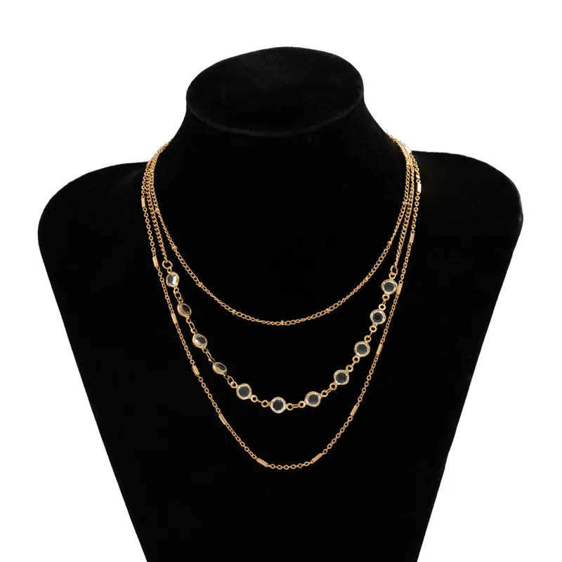 Fenyi Wholesale Jewelry Fashion Popular Clip Ball Chain Metal Gold Plated Silver Accessories Multi-layer Crystal Necklace Women
