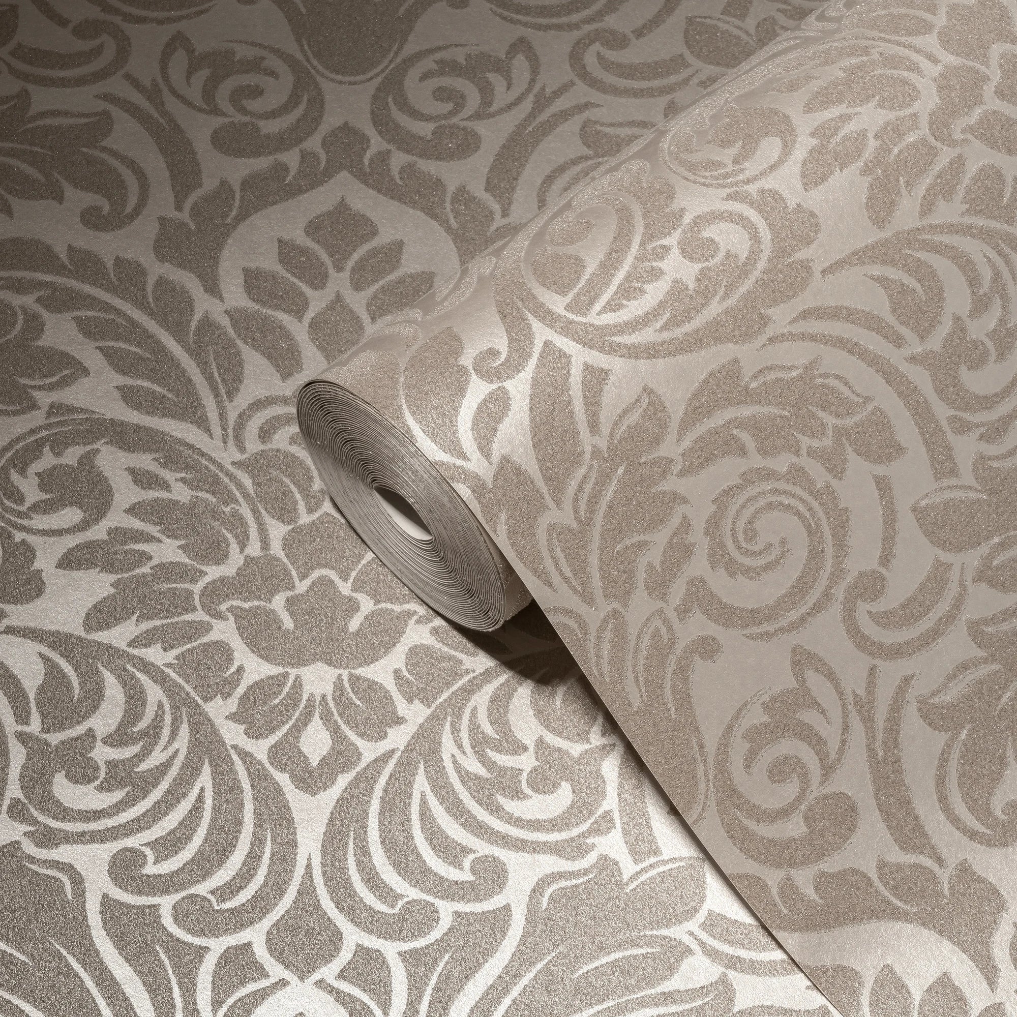 Made Germany Luxury Non Woven Glass Beads Damask Bronze Brown Wash-Resistant Light Resistant Wallpaper Rolls Living Room Kitchen