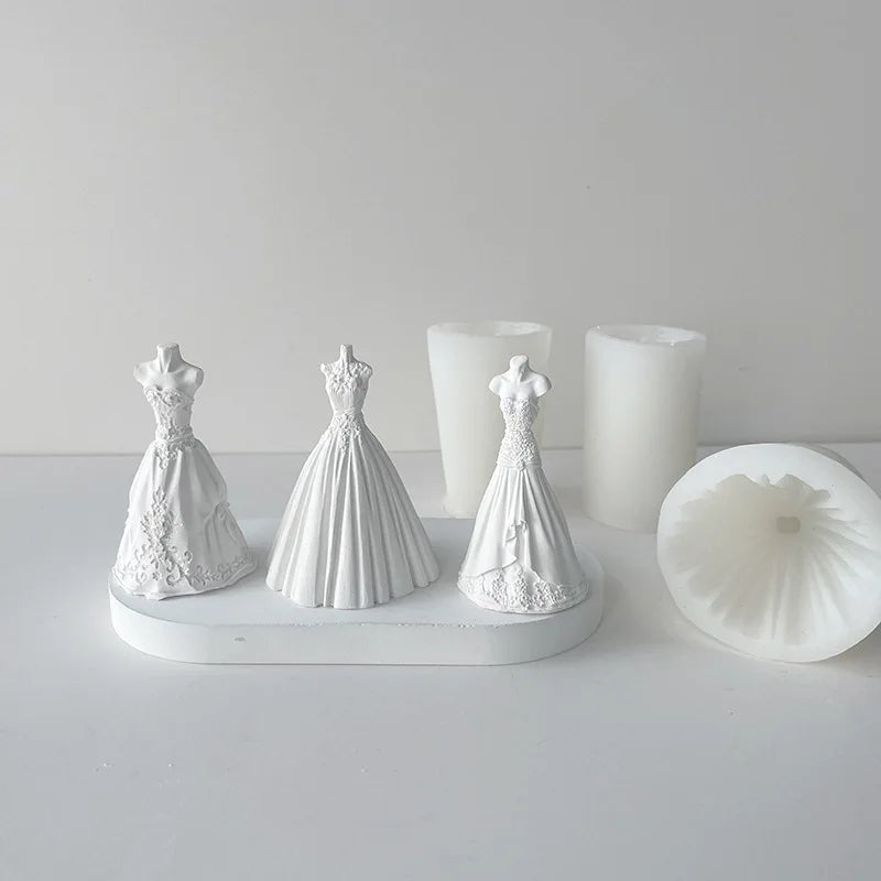 3D Wedding Dress Silicone Mold Diy Aromatherapy Candle Making Supplies Handmade Soap Plaster Resin Cake Decoration Baking Tools