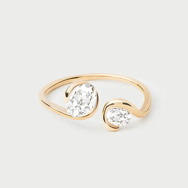 LOZRUNVE Unique Design Bezel Double Oval Zircon Adjustable Open Ring for Women Silver 925 18k Gold Jewelry