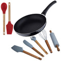 Frying pan set 24x4.5cm pressed aluminum + 2 kitchen utensils (spoon and spatula red) + 5 silicone kitchen utensils PIXEL