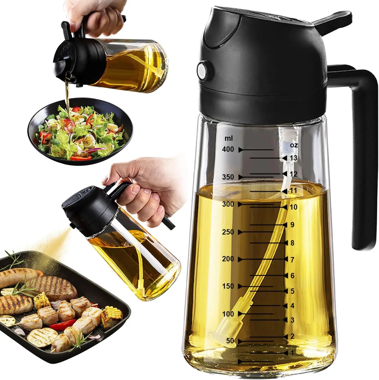470ml Glass Olive Oil Sprayer for Cooking 2-in-1 Oil Dispenser & Spray Bottle for Air Fryer Salad BBQ Baking Kitchen Gadgets