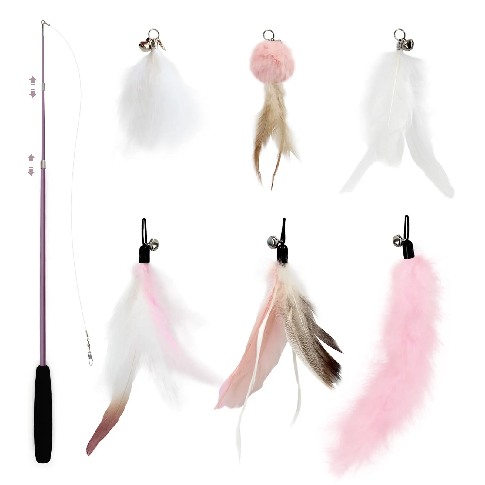 Collapsible Interactive Cat Wand Durable Rubber Feather Plastic Teaser Stick for Play Featuring Interactive Design