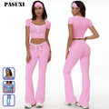 PASUXI High Waist Butt Lift Yoga Leggings Sportswear Workout Outfit Stretchy Breathable Short Sleeve Fashion Gym Plus Size Solid