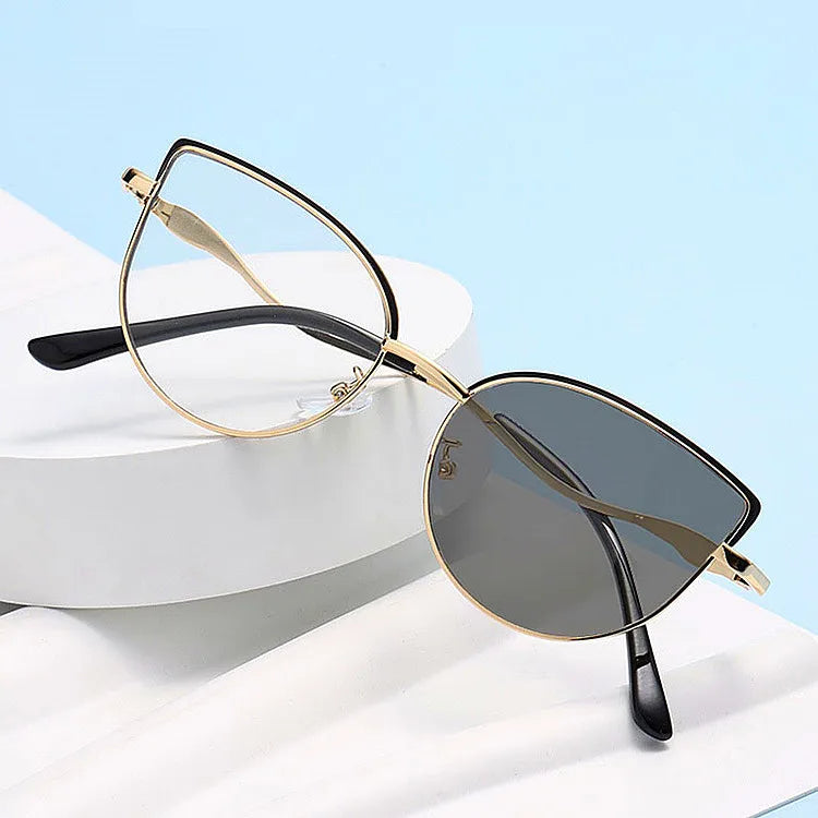 2025 Fashion Retro Women Alloy Computer Glasses Metal Cat Eye Anti Blue Light Photochromic Glasses Frames Women