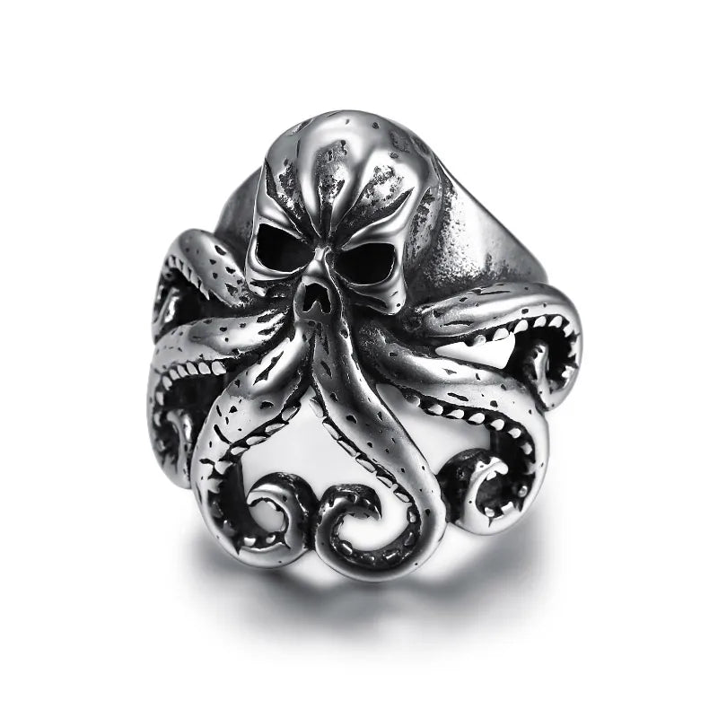 Low MOQ Unisex Vikings Jewelry Tarnish Free Stainless Steel 18K Gold Plated Classic Princess Cut Octopus Ring
