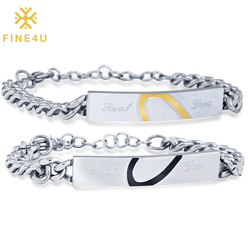 New Stainless Steel Love Couple Bracelet Black Rose Gold Peach Heart Bracelet Puzzle Heart Couple Bracelet for Valentine's Gift