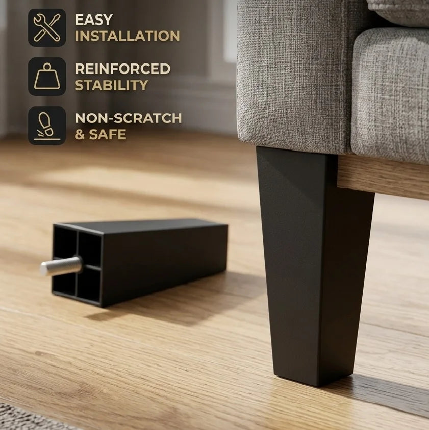 148mm Height Plastic Leg Black square Tapered Bed Leg for Sofa