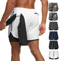 Summer Polyester Woven Quick Dry 2 in 1 Mid Waist Men's Fitness Shorts With Zipper Pocket Gym Compression Shorts