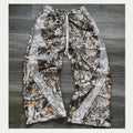 OEM Custom 100% Cotton Streetwear Real Tree Camo Sweatpants Custom Logo Heavyweight Wide Leg Man Trouser Rope Strings