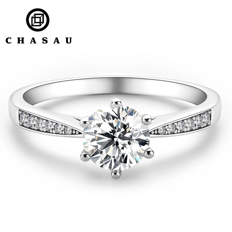 Best Selling Fashion Women Fine Jewelry 1ct 1.0ct 1 Carat 6.5mm Moissanite S925 Sterling Silver Ring for Wedding Engagement Gift