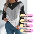 Custom Front Logo Women's Autumn Casual Computer Knit Sweater Pullover Crew Neck Color Blocking