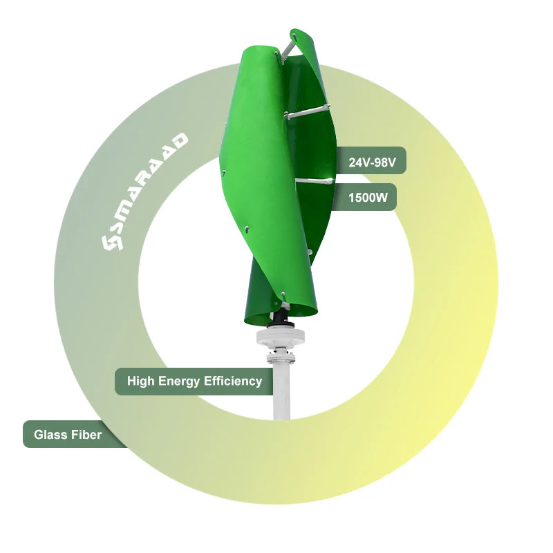 1500W 24V 48V Vertical Wind Turbine Generators Home Use Low Rpm Spiral Wind Turbine Custom Colors
