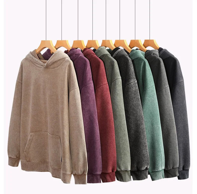 Bangladesh China Factory Price Custom Logo Embroidery 360g Heavyweight Distressed Washed Drop-shoulder Loose Fit Hoodie