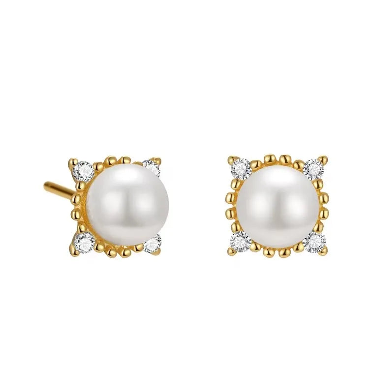 SP Minimalist S925 Sterling Silver Cubic Zirconia Shell Pearl Cute 925 Silver Stud Earrings for Women