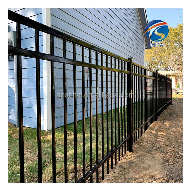 Hot Sale Beautiful steel garden fence outdoor black powder coated fence panel anti-rust flat top steel fencing for home yards