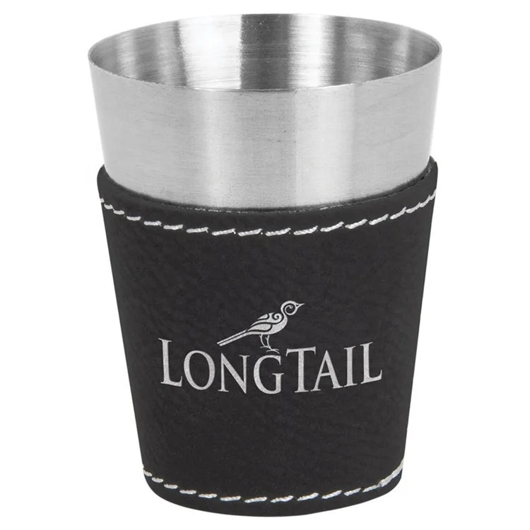 Portable Mini Laserable Leatherette Wrapped Shot Cup Personalized Custom Logo Stainless Steel Shot Glasses