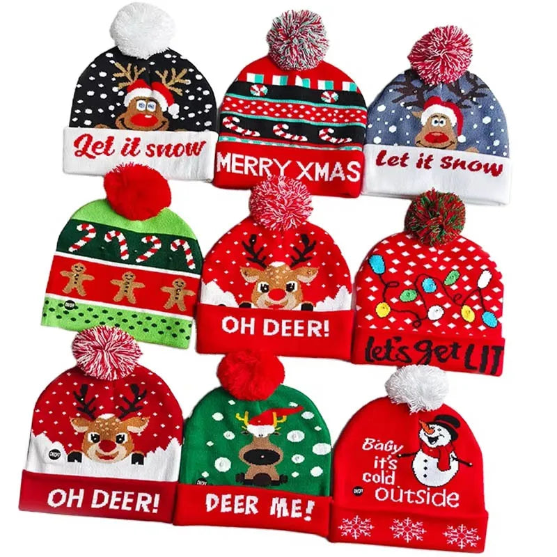 New Winter Festival Lovely Knitted Christmas Led Hat Led Light-up Caps Women Christmas Party Hats Led Christmas Hat