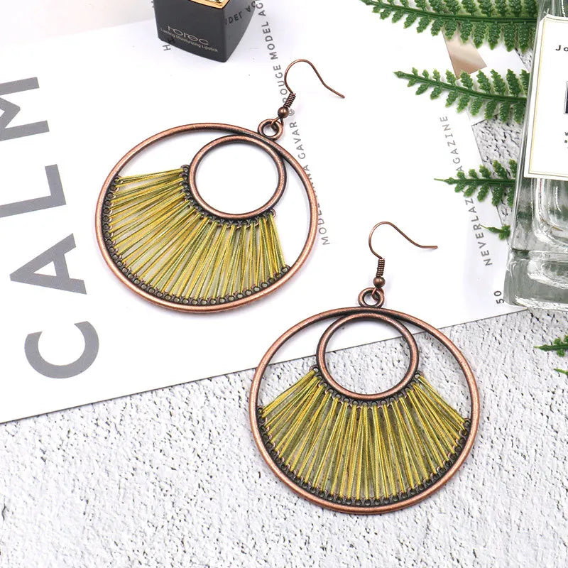 Jewelry Wholesale Bohemian Fashion Colorful Handmade Woven Hoop Circle Pendant Earrings  for Women Gift