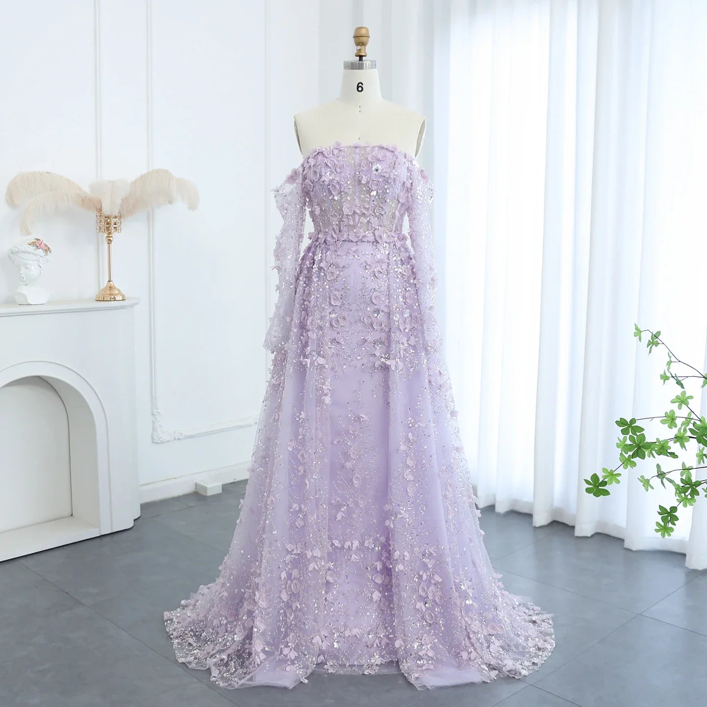 Jancember SZ352 Crystal Flower Off Shoulder Mermaid Evening Dresses With Train