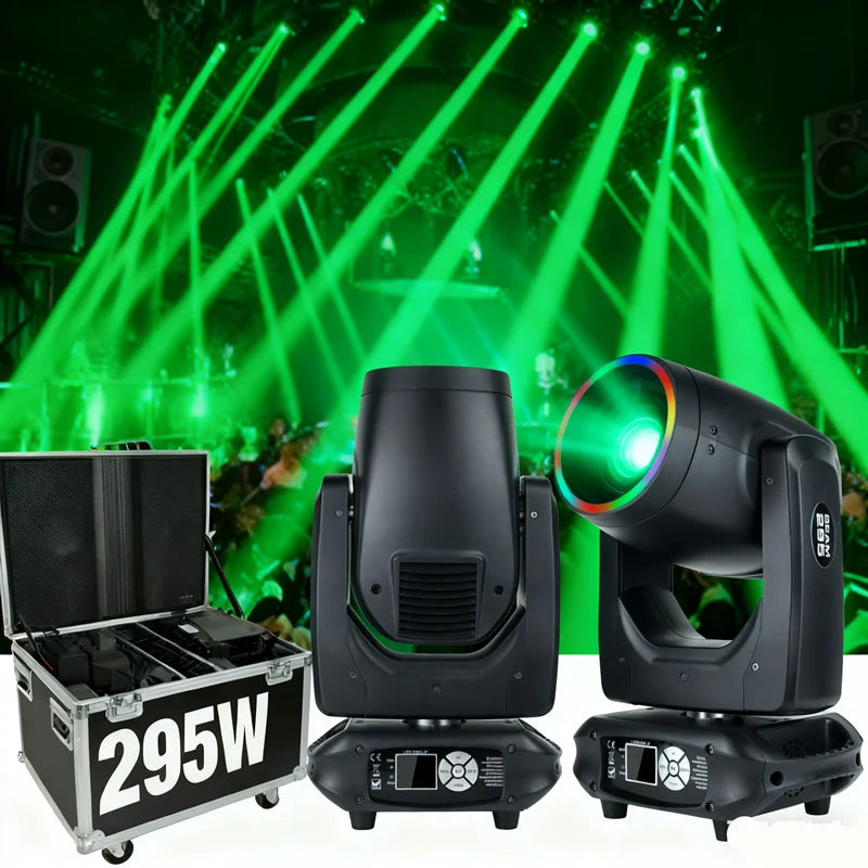 Professional 295W Beam Moving Head Light DMX512 LCD Display Aluminum Housing 16-bit Precision Motor for Wedding Party Events