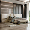 High-End Light Luxury Style Leather Bed Modern Minimalist Master Double Wedding Italian King Size Bed With Extended Headboard MegaBDM