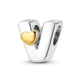 Silver Fashion Letter Series-Letter V Charms Beads Fit Pan Bracelet With Heart Classic Jewelry for Children Weddings Party