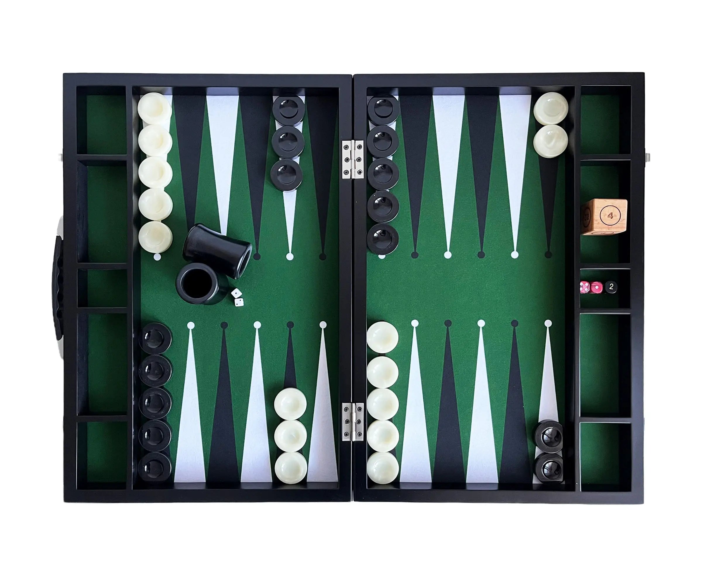 Helena Wood Art Tournament Size Wooden Backgammon Set Green Fabric Ground Leather Case 22x29 Inch (57x75cm) Luxury Handmade