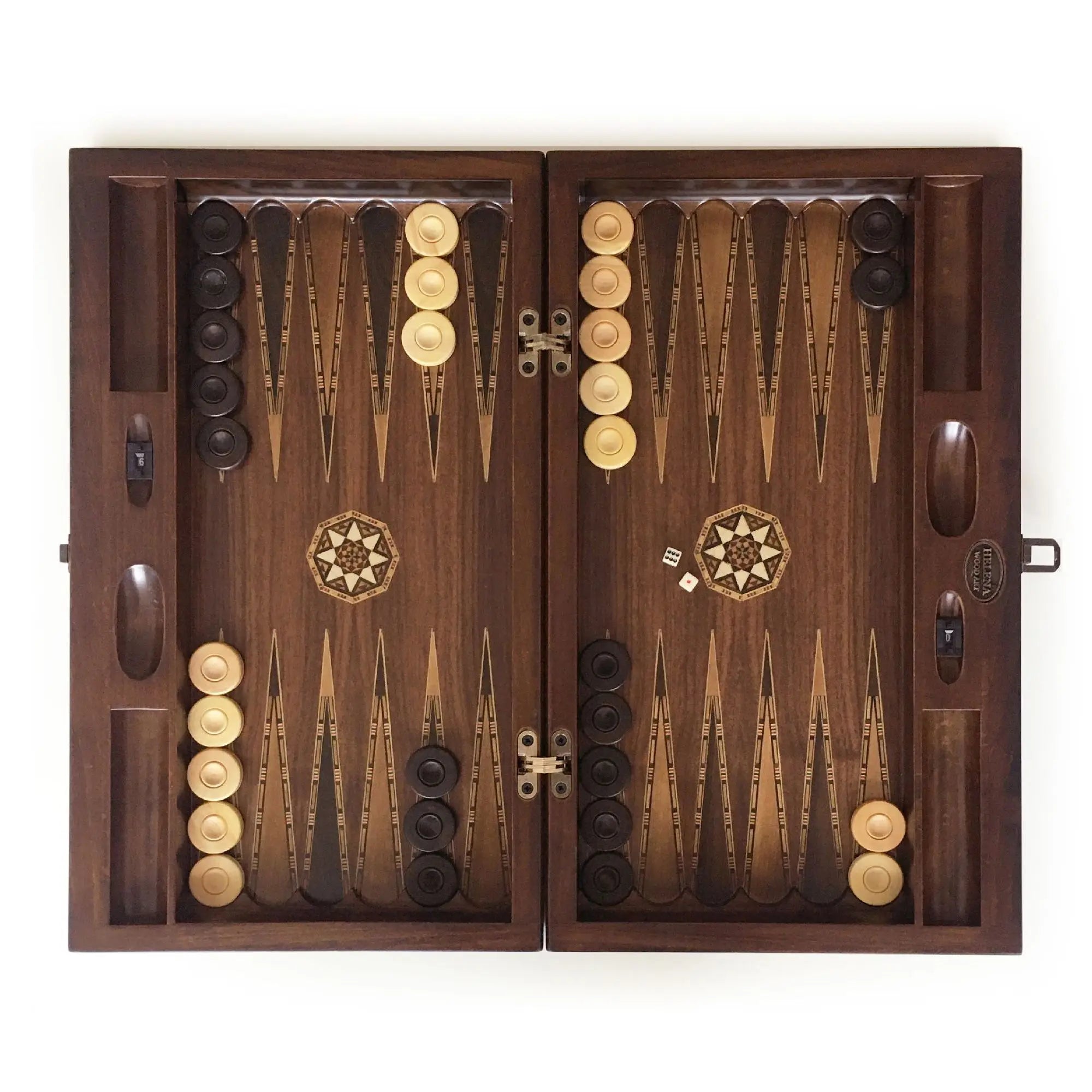 Handmade Engraved Natural Walnut Veneer Square Classic Floral Design Backgammon Set