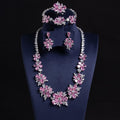 Luxury Flower Design 4pcs Necklace and Earring Sets Cubic Zirconia Dubai Nigeria Women Bridal Wedding Jewelry Sets S-0056