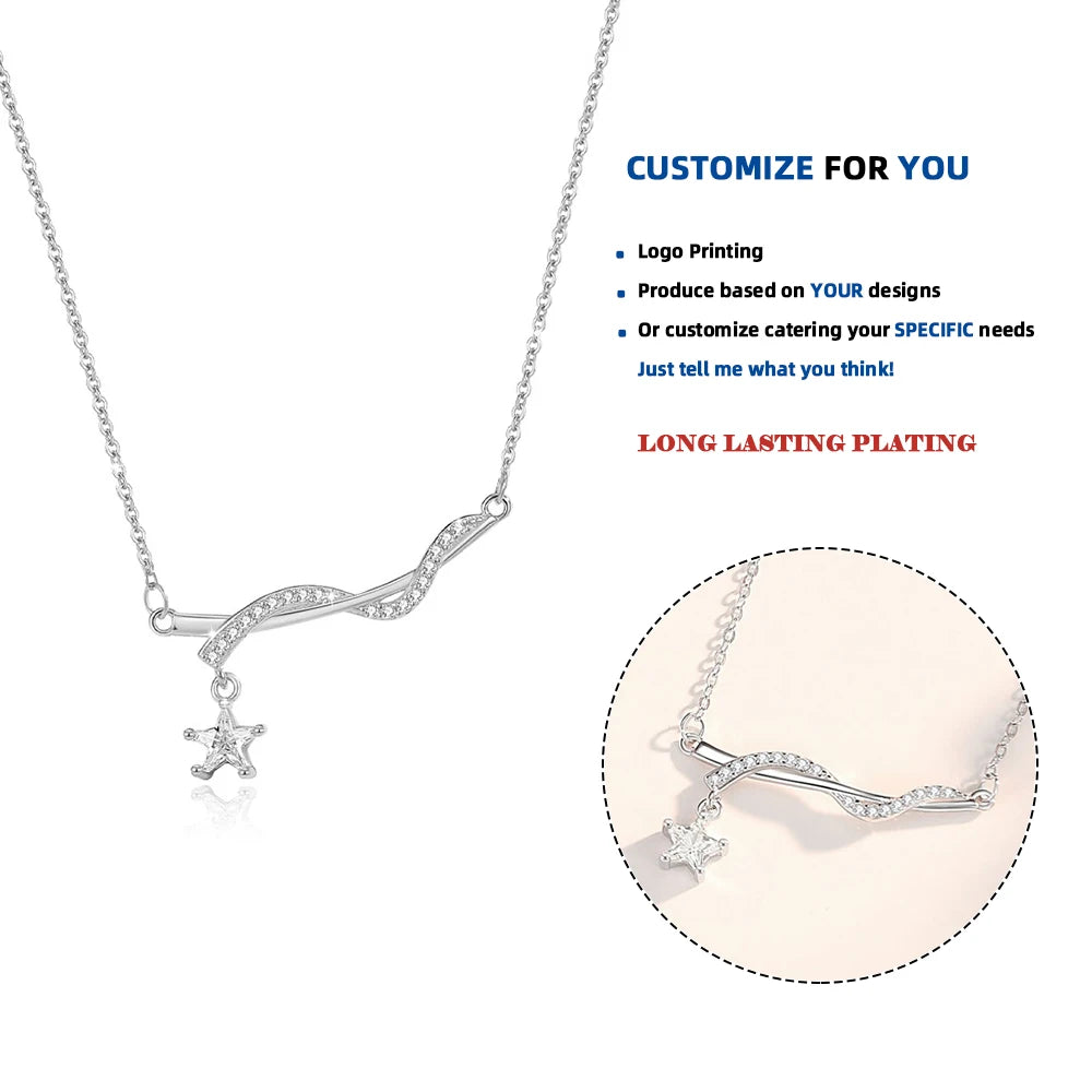 DY946 Fine Jewelry Necklace 925 Sterling Silver Zircon Pendant Rhodium Plated Women Rotate Star Pendant Necklace