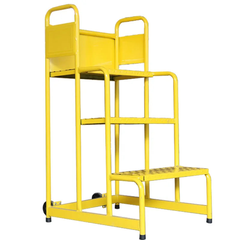 Industrial Iron Warehouse Safety Rolling Mobile Platform Ladder 3-Step Heavy-Duty Combination Stairs Handrails Wheels 300 Lbs