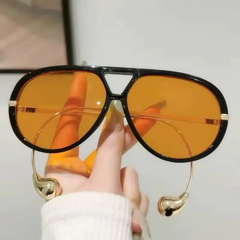 2025 Custom Logo Fashion Retro Oversized Pilot Sun Glasses UV400 Punk Double Bridges Sunglasses Women