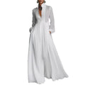 2026 Fashion White Maxi Dress Women Long Sleeve Button up Pleated Casual Boho Holiday Dress with Pockets Wholesale OEM MegaBDM