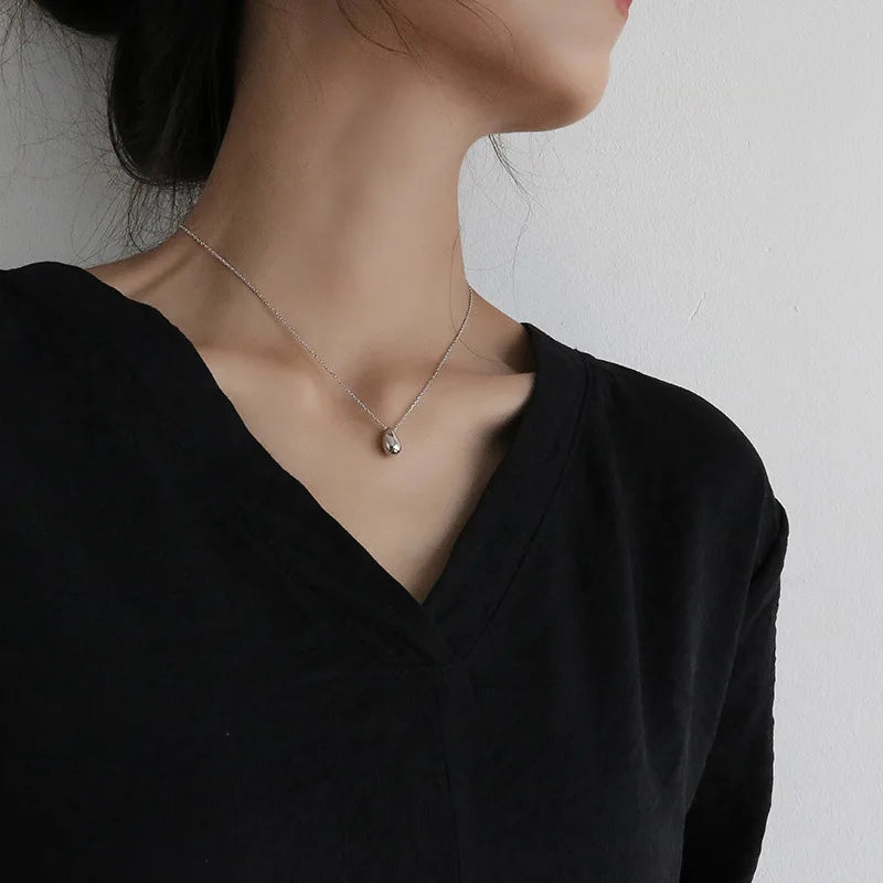 Fashion Stainless Steel Geometric Water Drop Pendant 18K Gold Plated Link Chain Trendy Choker Necklace