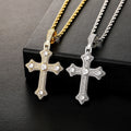 Hip Hop Brass Gold Plated Lab Created Zircon Cross Pendant Rope Chain Fashion Crucifix Charm Necklace Women Men Jewelry